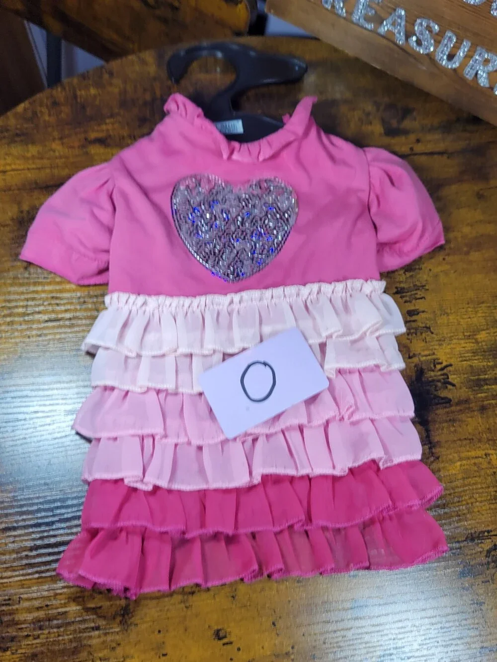 East Side Collection dog size small Pink Ruffled Heart Dress with Sequin Heart